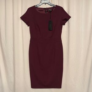 NWT Conquista Sheath Midi Dress, Size 12, Color Bordeaux (Wine)